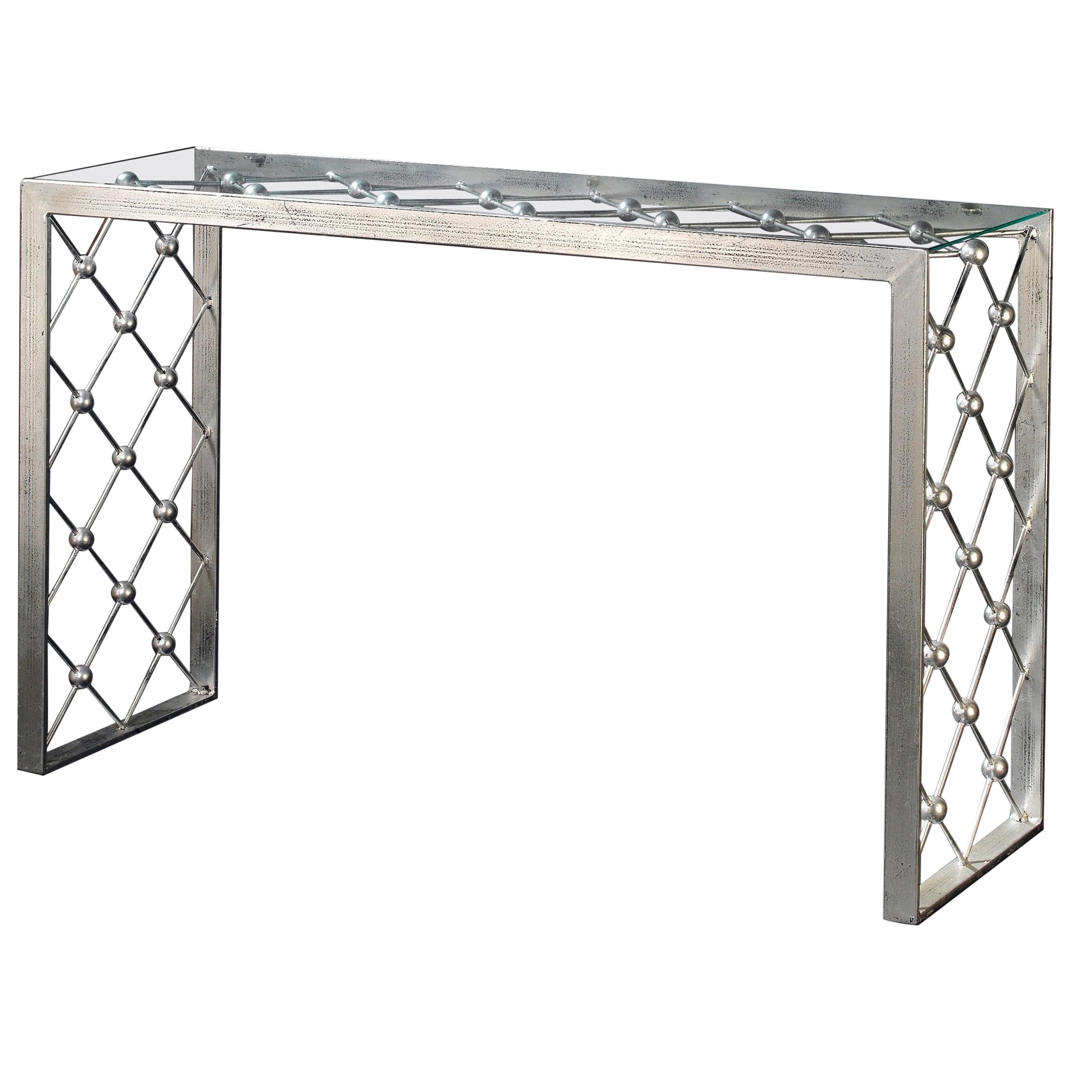 Italian Modern Industrial Design Criss Cross Fretwork Iron Console / Entry Table