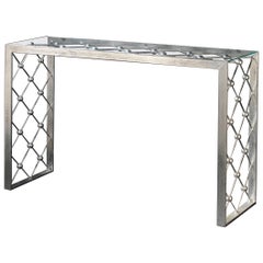 Italian Modern Industrial Design Criss Cross Fretwork Iron Console / Entry Table