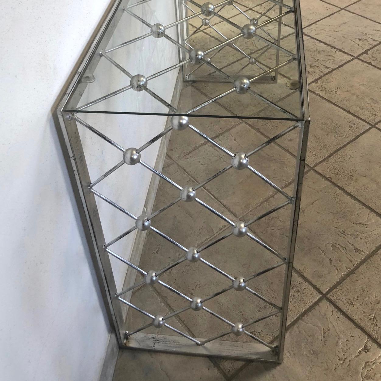 Italian Modern Industrial Design Criss Cross Fretwork Iron Console / Entry Table For Sale 1
