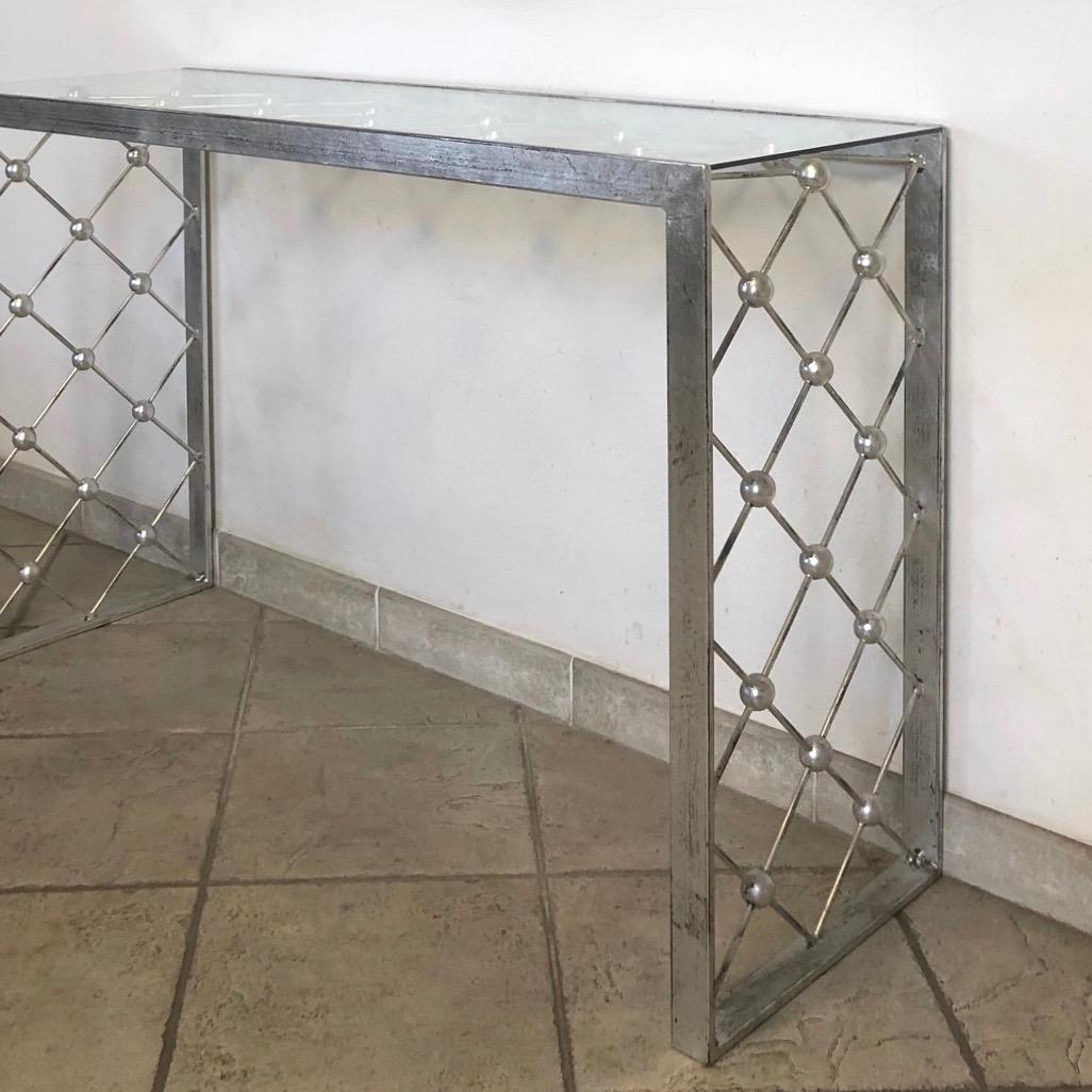 Italian Modern Industrial Design Criss Cross Fretwork Iron Console / Entry Table For Sale 2