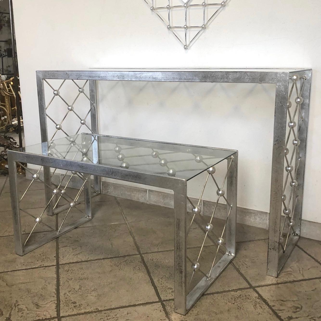 Italian Modern Industrial Design Criss Cross Fretwork Iron Console / Entry Table For Sale 3