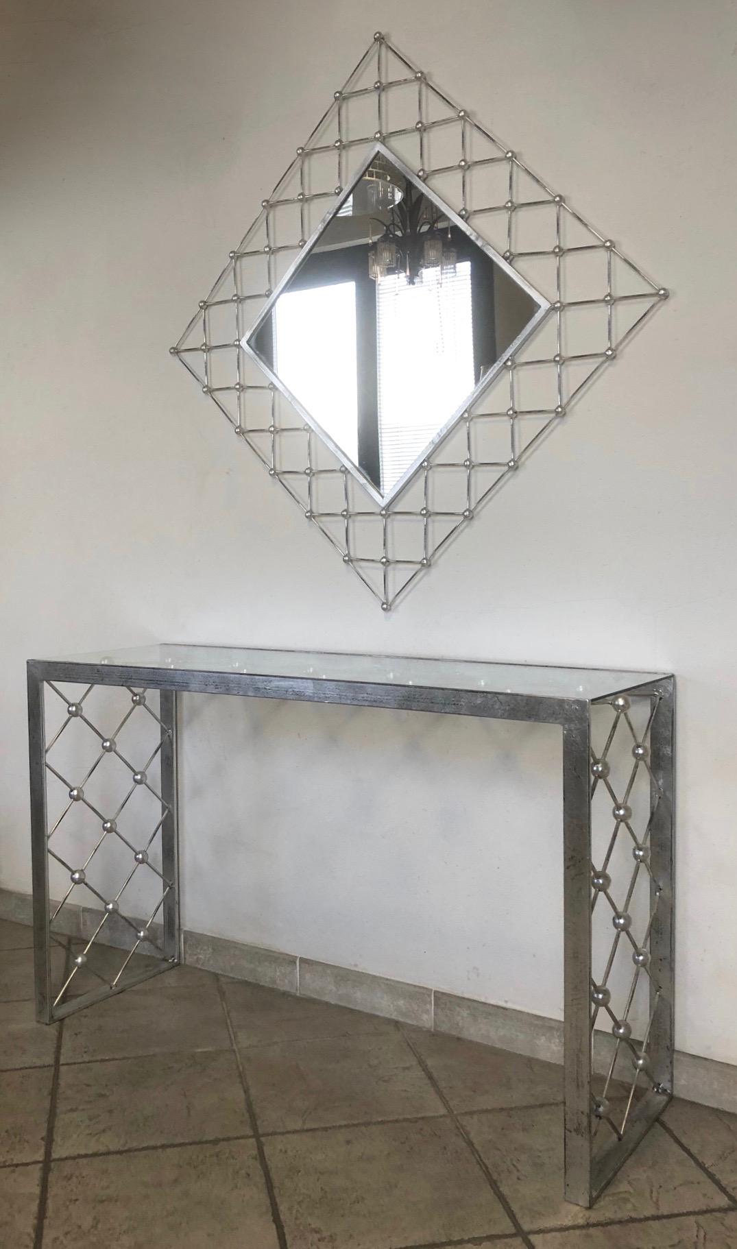 Italian Modern Industrial Design Criss Cross Fretwork Iron Console / Entry Table For Sale 5