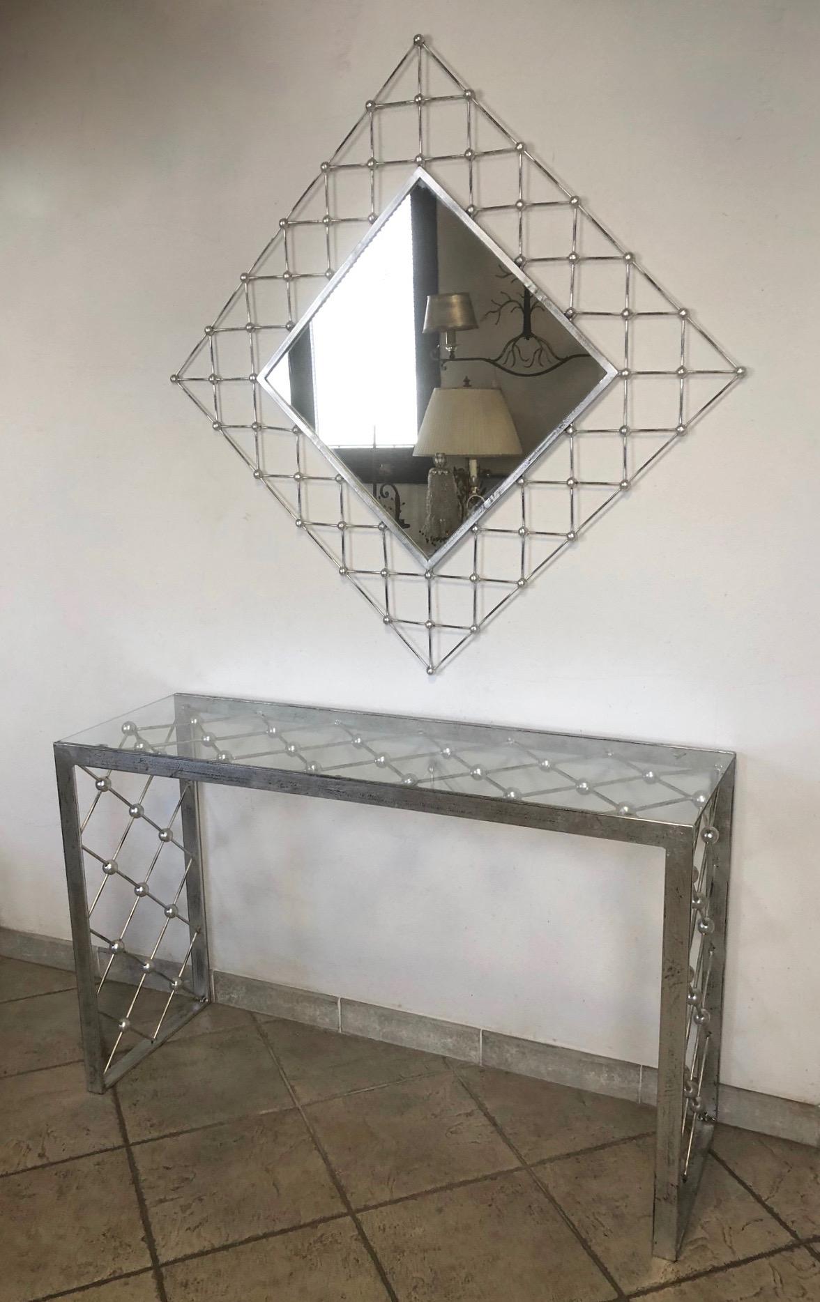 Contemporary Italian Modern Industrial Design Criss Cross Fretwork Iron Console / Entry Table For Sale
