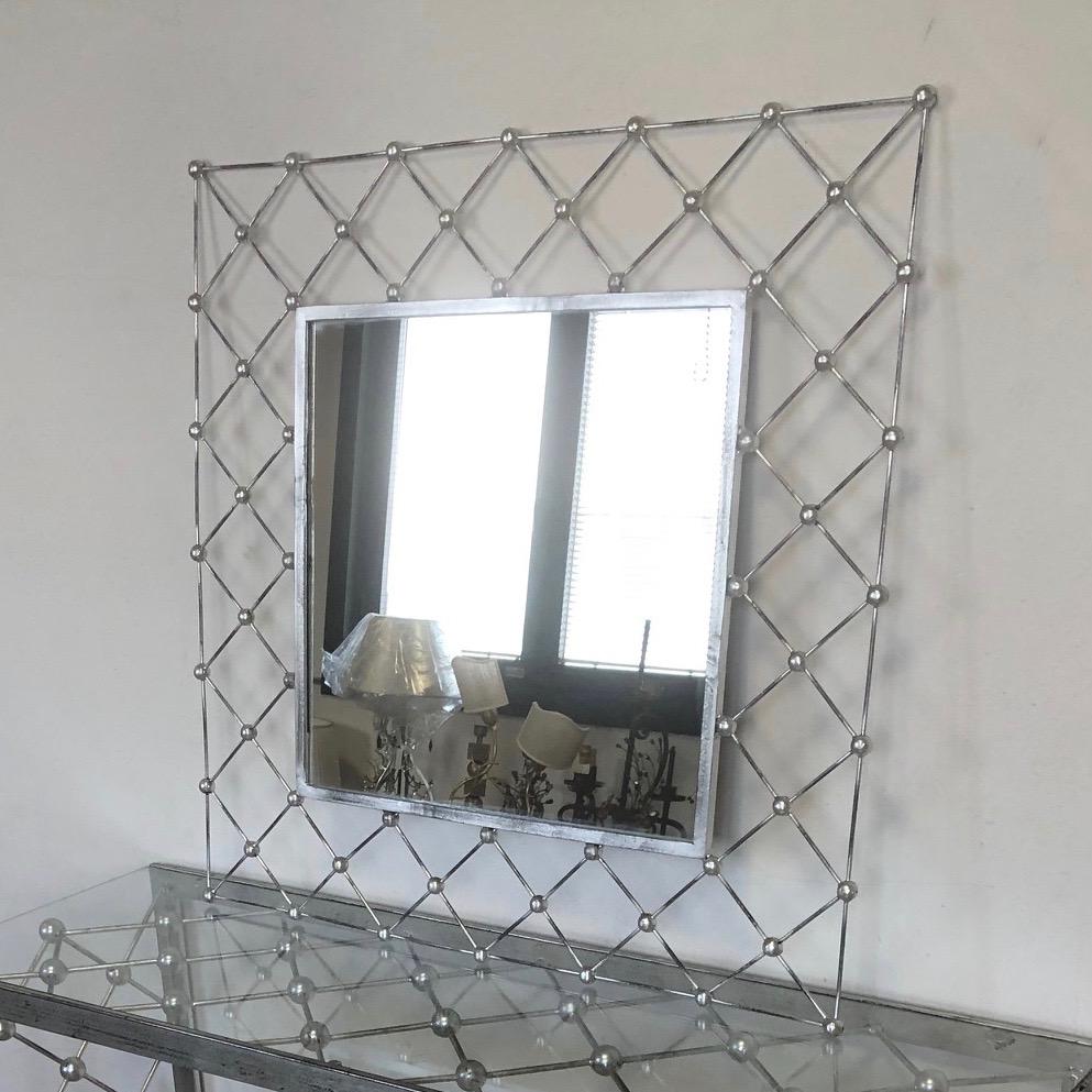 Italian Modern Industrial Home Interior Design Criss Cross Fretwork Iron Mirror For Sale 2