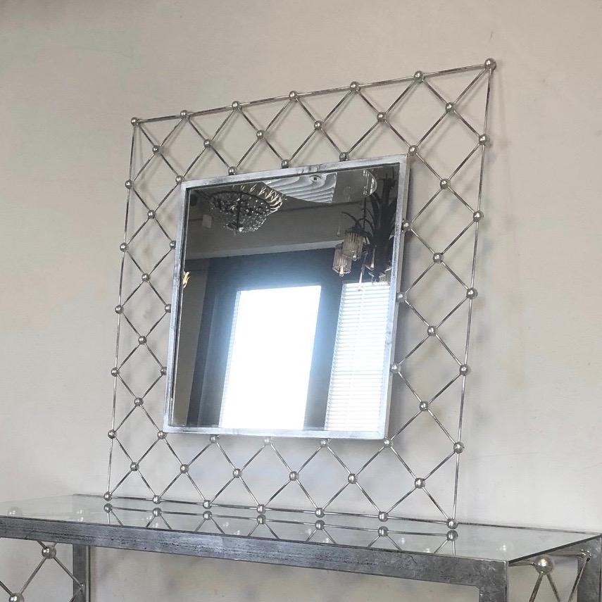 Italian Modern Industrial Home Interior Design Criss Cross Fretwork Iron Mirror In New Condition For Sale In New York, NY