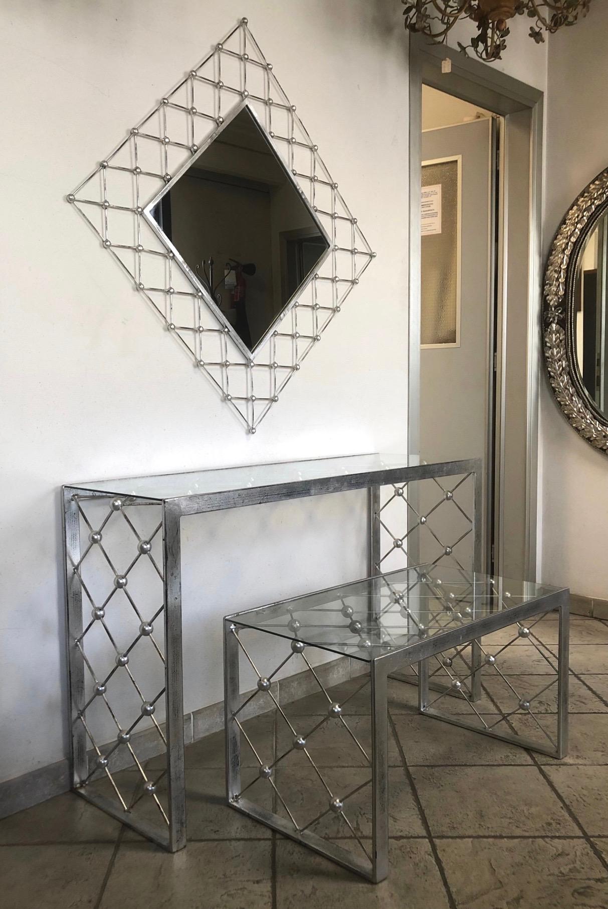 Contemporary Italian Modern Industrial Home Interior Design Criss Cross Fretwork Iron Mirror For Sale