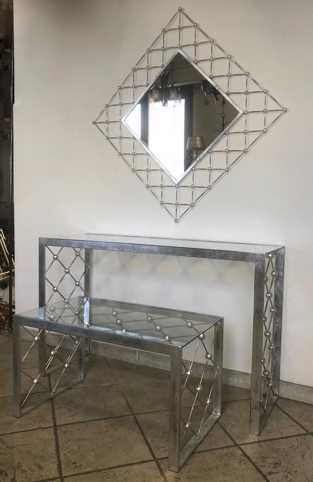 Italian Modern Industrial Home Interior Design Criss Cross Fretwork Iron Mirror For Sale 1