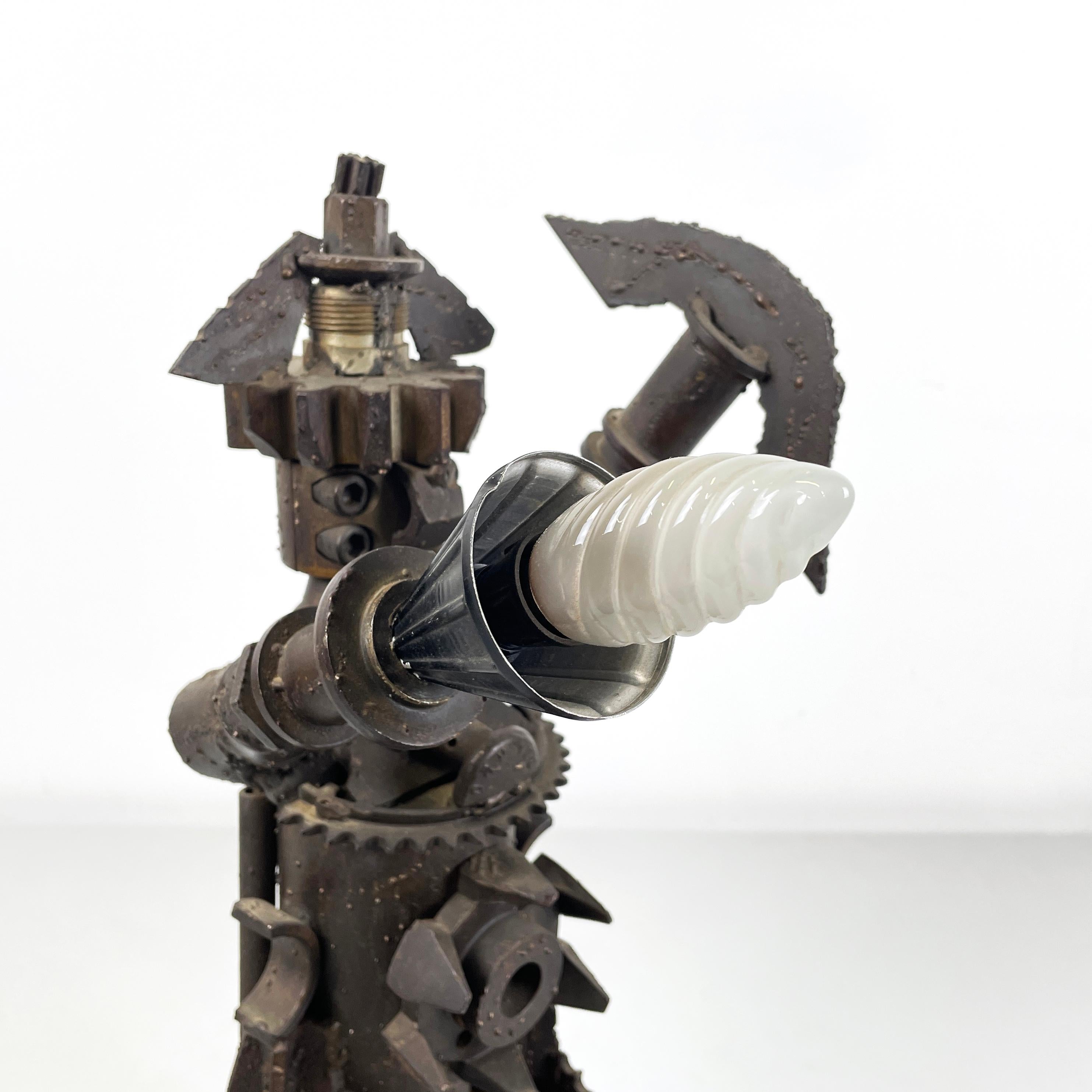 Italian modern industrial Human sculpture in metal and gears fused, 1980s For Sale 4