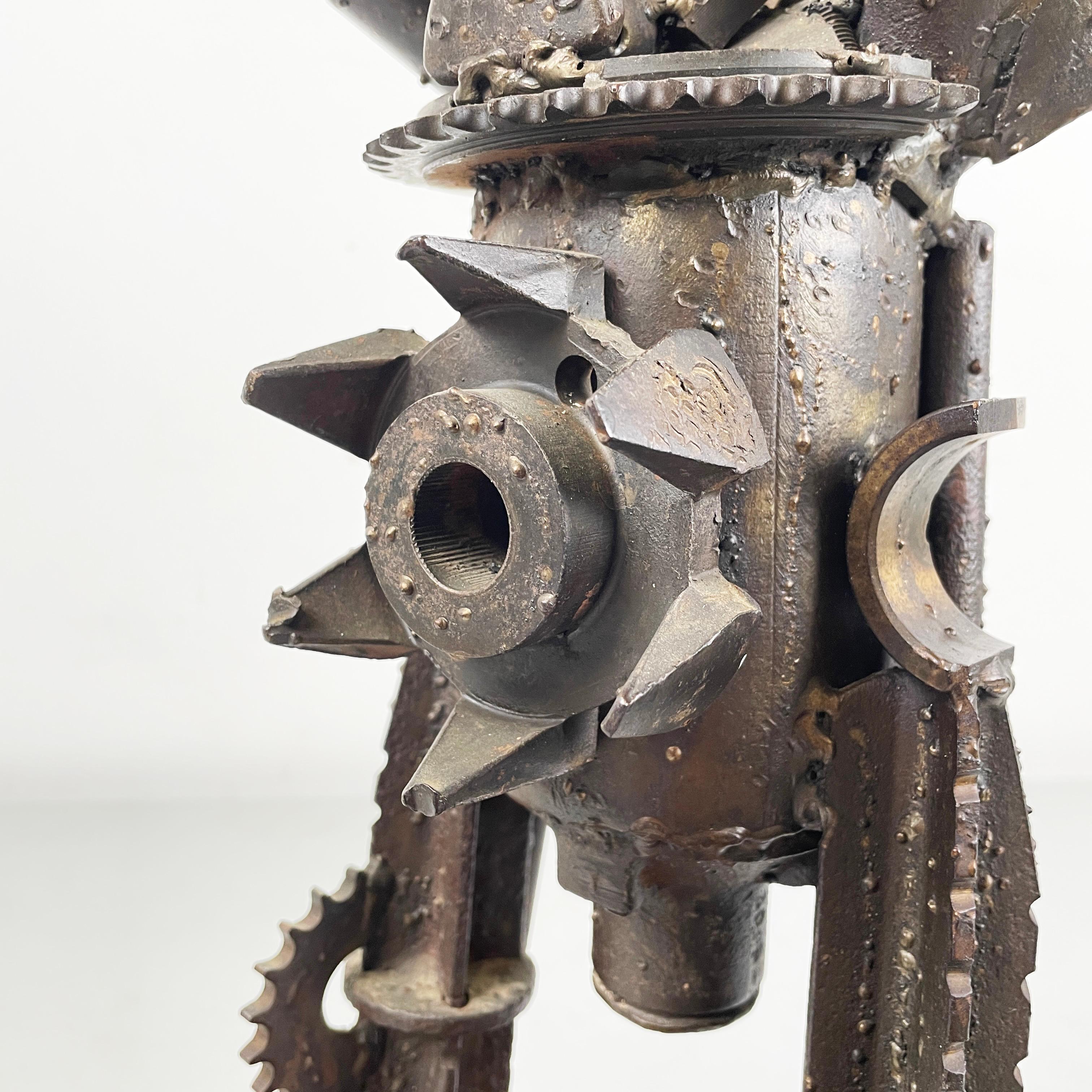 Italian modern industrial Human sculpture in metal and gears fused, 1980s For Sale 7