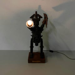 Scultura umana industriale moderna italiana in metallo e ingranaggi fusi, anni '80