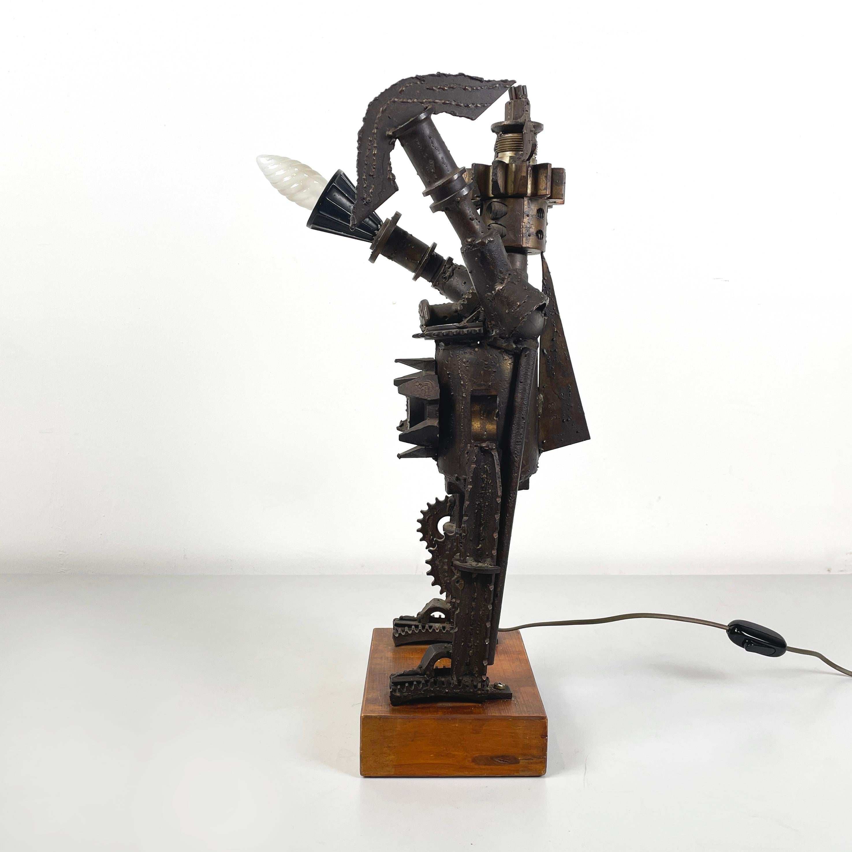 Late 20th Century Italian modern industrial Human sculpture in metal and gears fused, 1980s For Sale