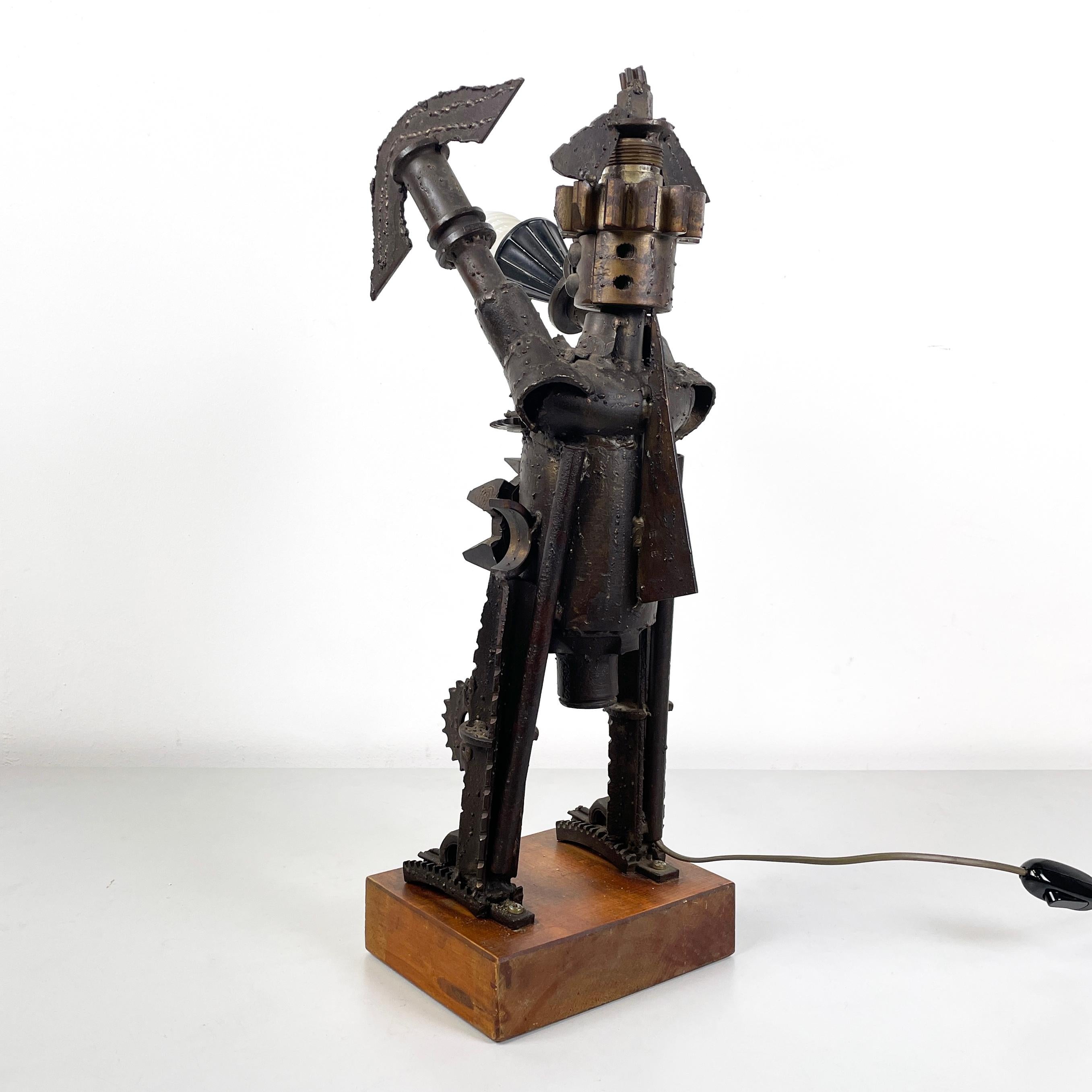 Metal Italian modern industrial Human sculpture in metal and gears fused, 1980s For Sale