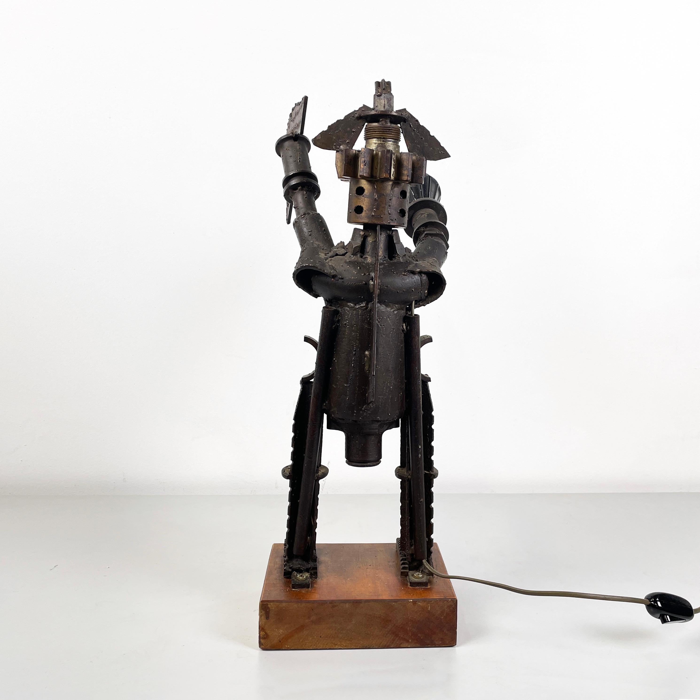 Italian modern industrial Human sculpture in metal and gears fused, 1980s For Sale 1