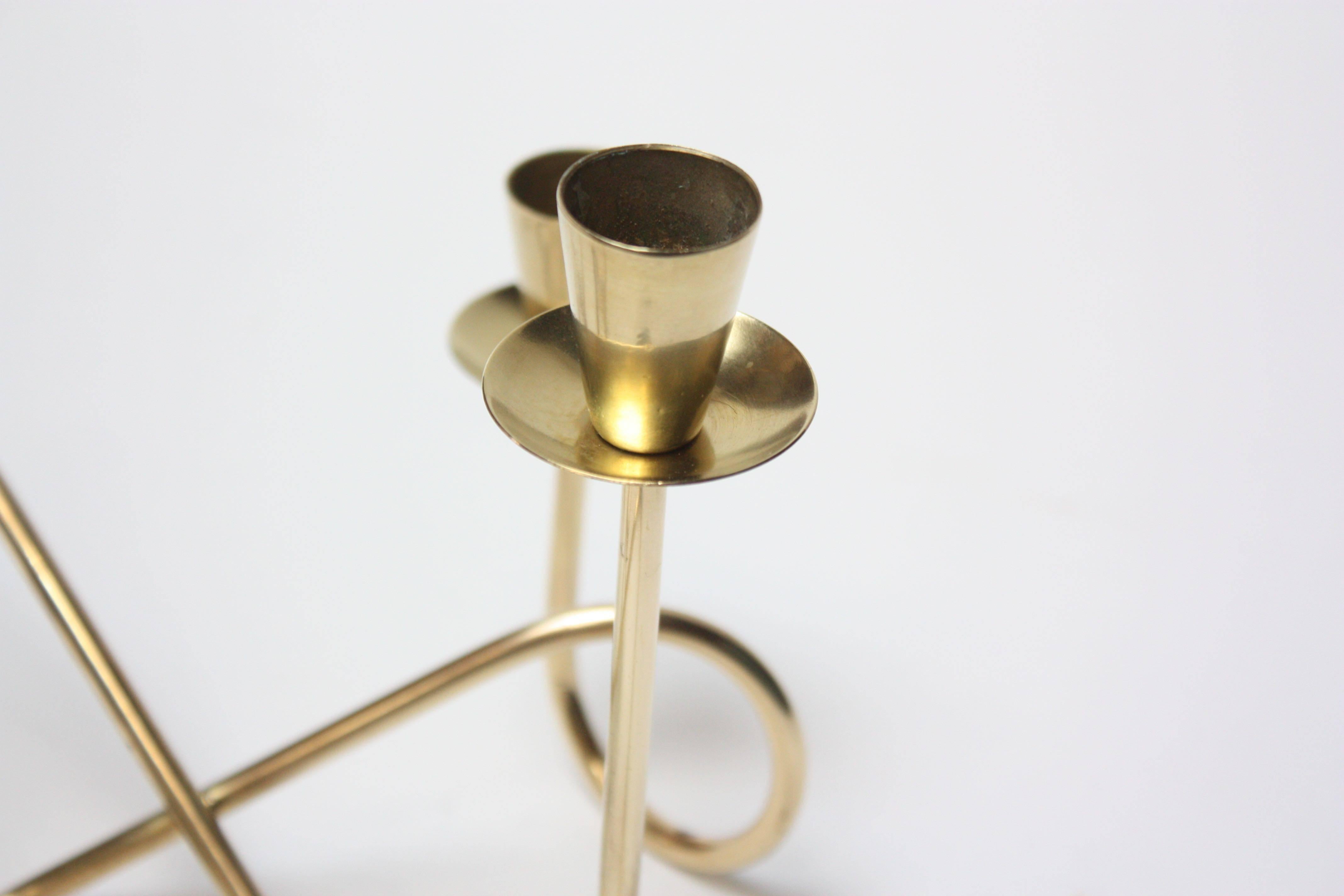 Polished Italian Modern Interwoven Brass Candleholder