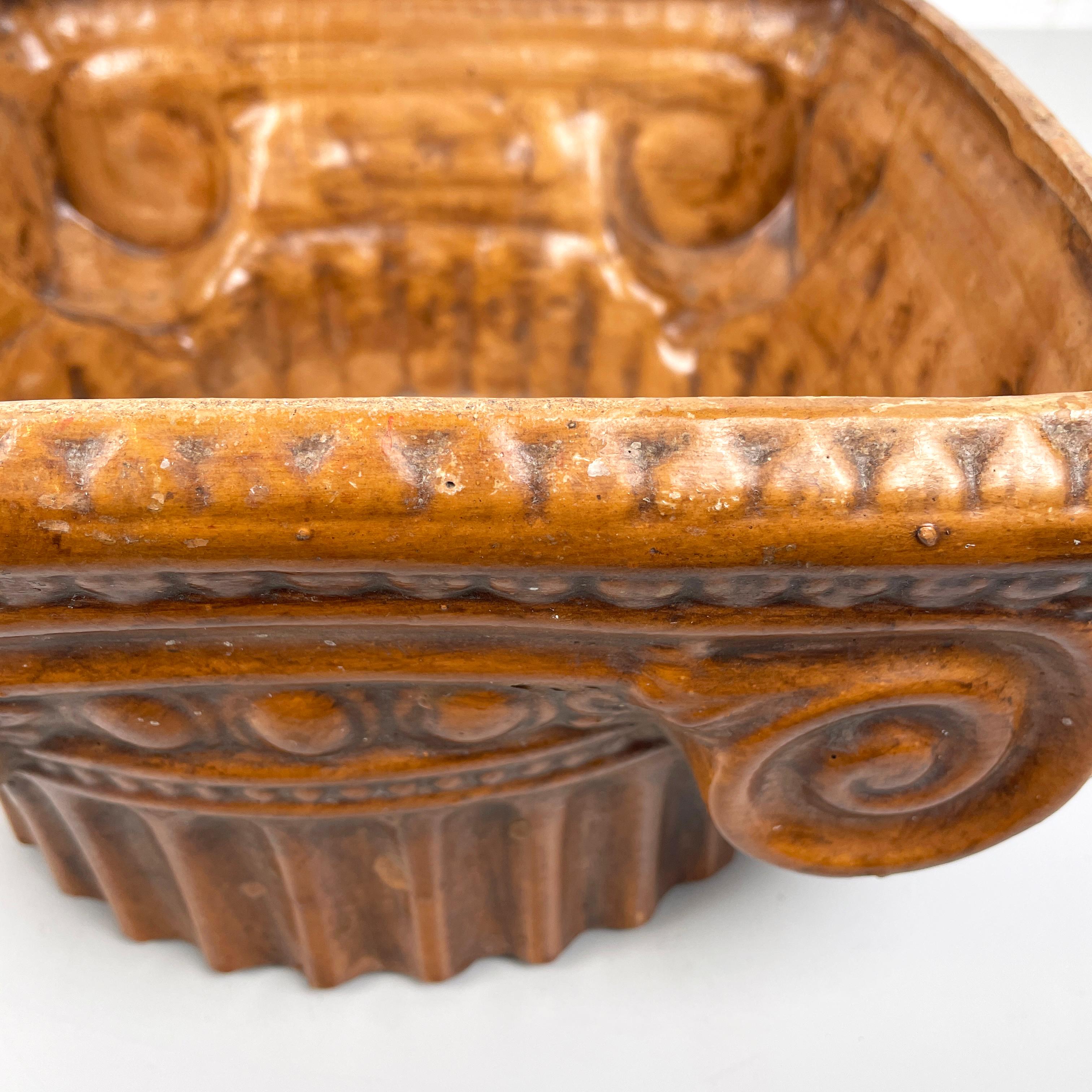 Italian modern Ionic capital centerpiece bowl in brown ceramic, 1980s For Sale 4
