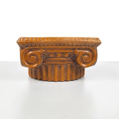 Italian modern ionic capital centerpiece bowl in brown ceramic, 1980s