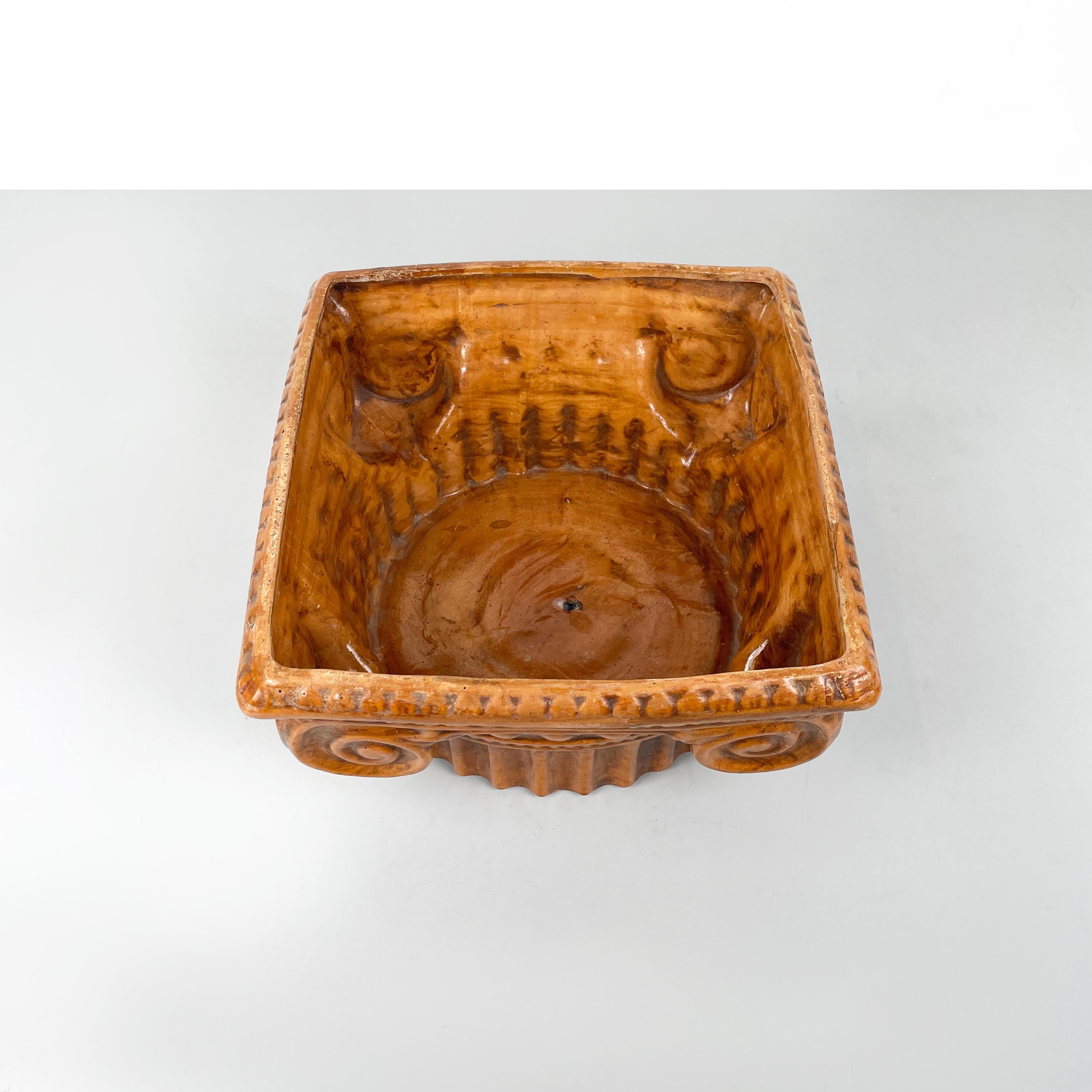 Late 20th Century Italian modern Ionic capital centerpiece bowl in brown ceramic, 1980s For Sale