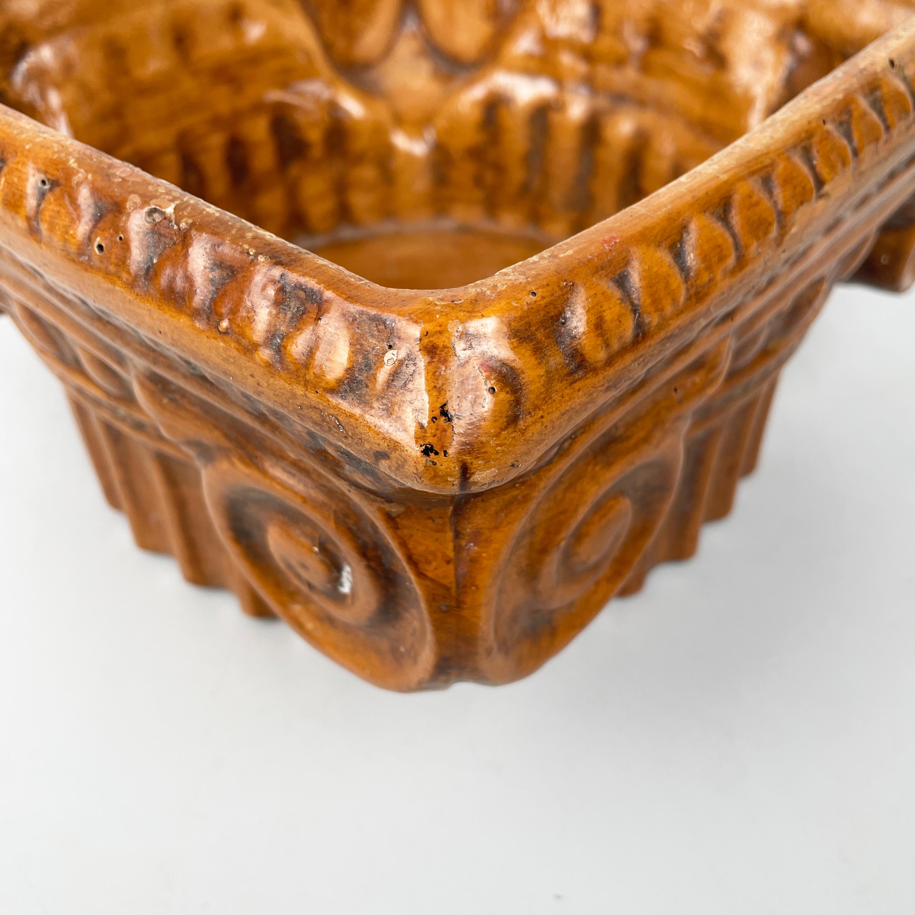 Italian modern Ionic capital centerpiece bowl in brown ceramic, 1980s For Sale 2