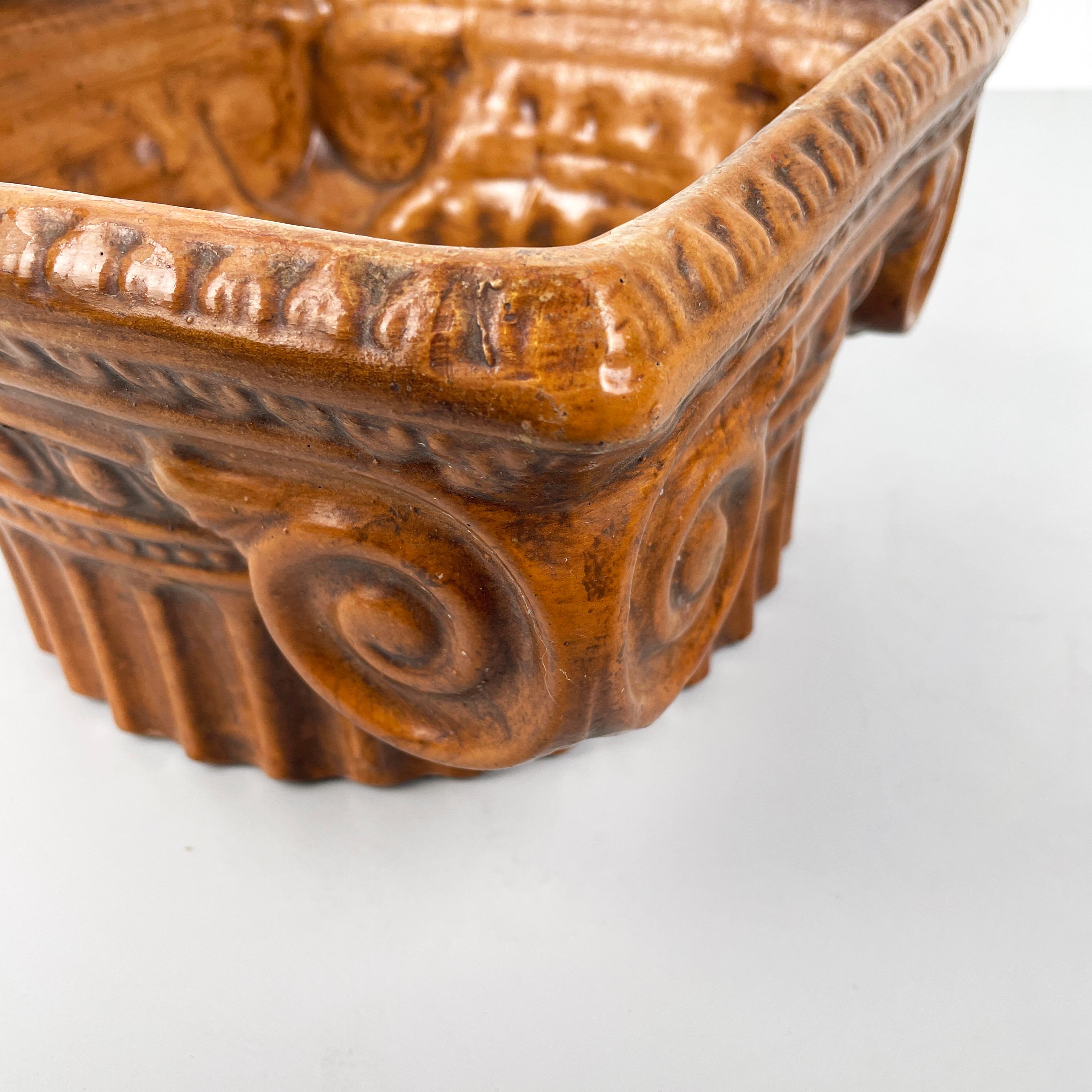 Italian modern Ionic capital centerpiece bowl in brown ceramic, 1980s For Sale 3
