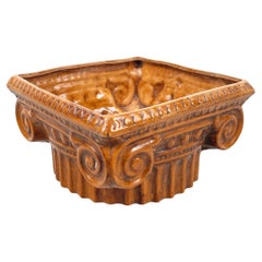 Used Italian modern Ionic capital centerpiece bowl in brown ceramic, 1980s