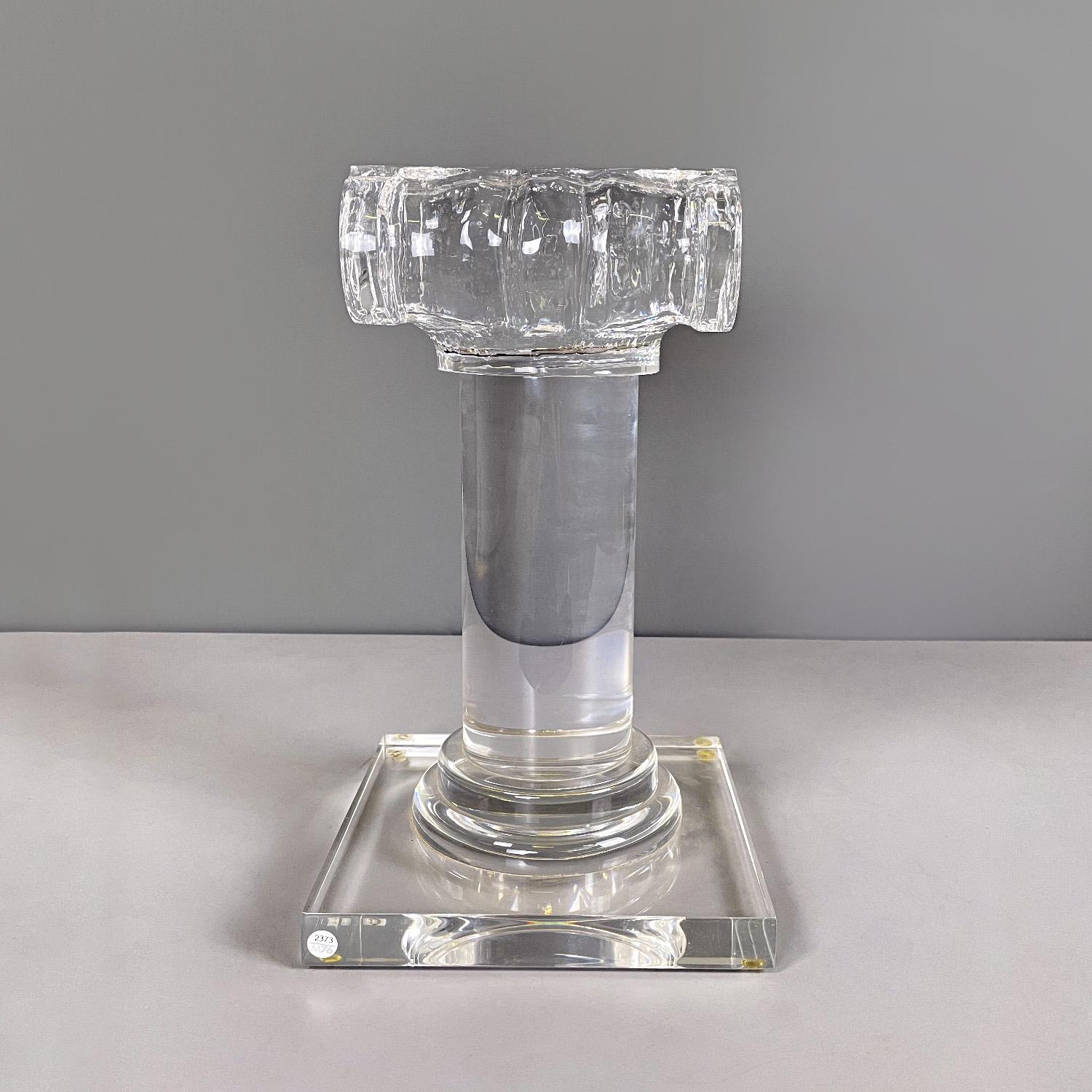 Modern Italian modern ionic column or pedestal in transparent lucite, 1980s