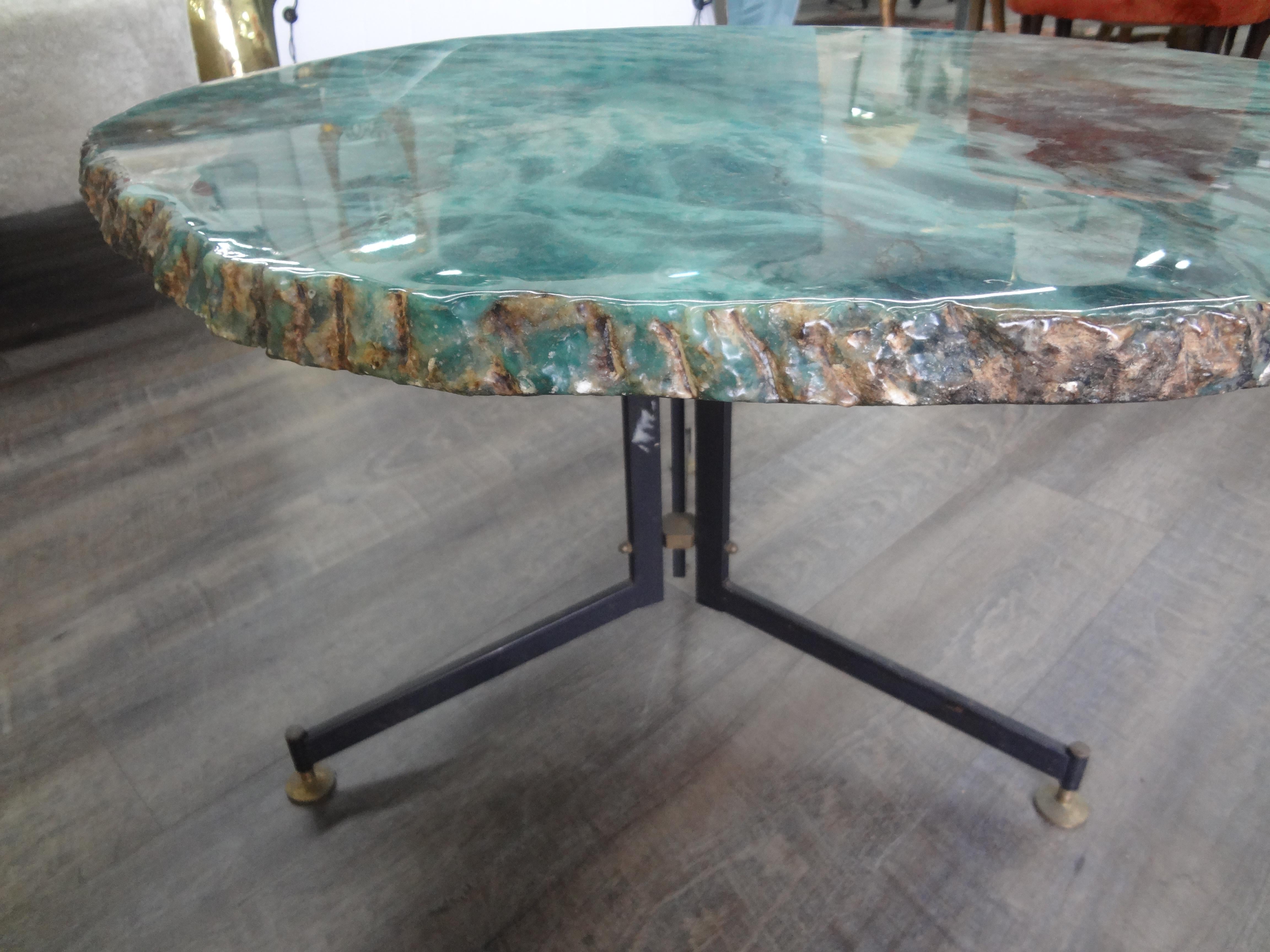 Italian Modern Iron and Alabaster Coffee Table In Good Condition For Sale In Houston, TX