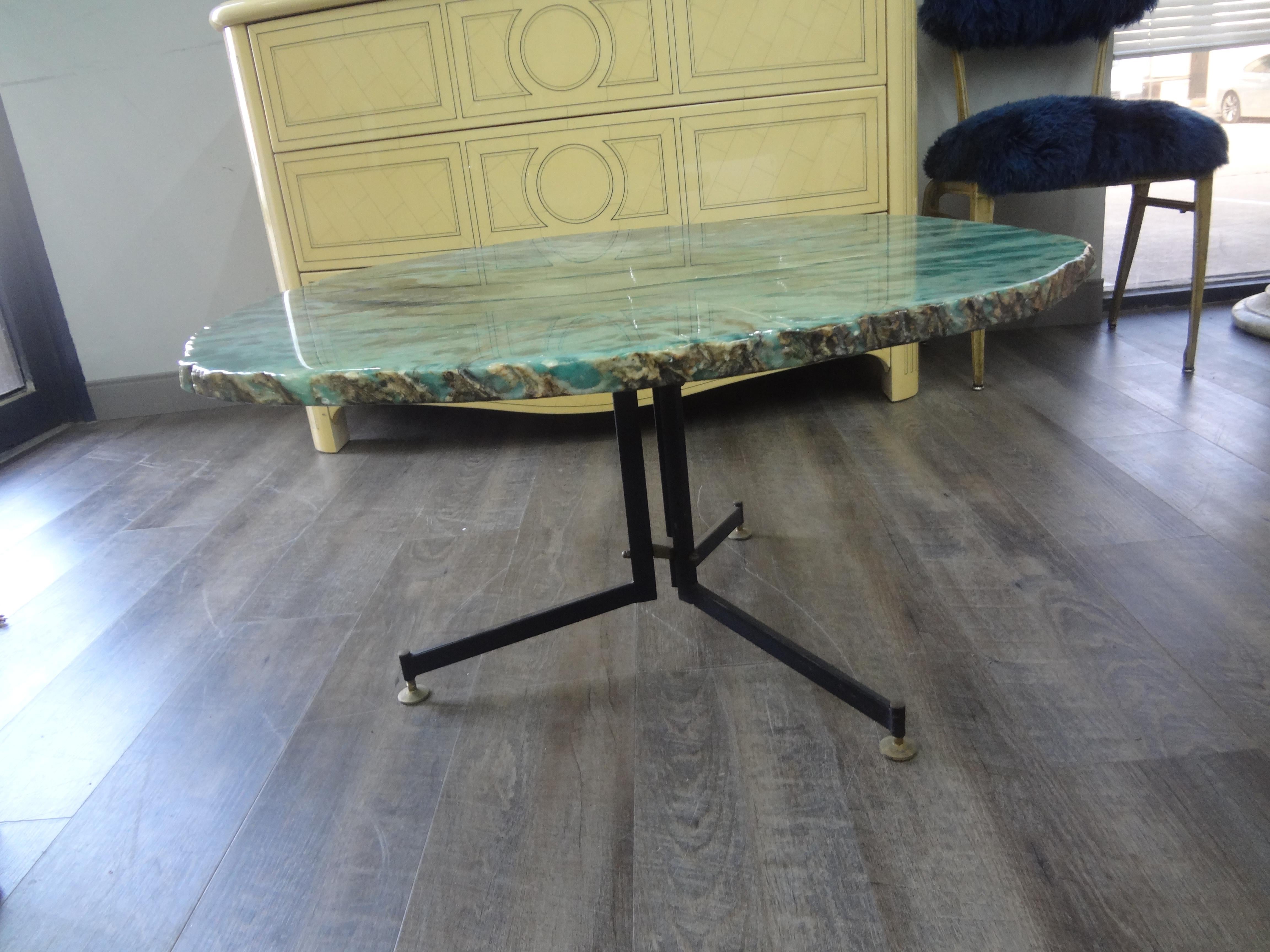 Italian Modern Iron and Alabaster Coffee Table For Sale 1