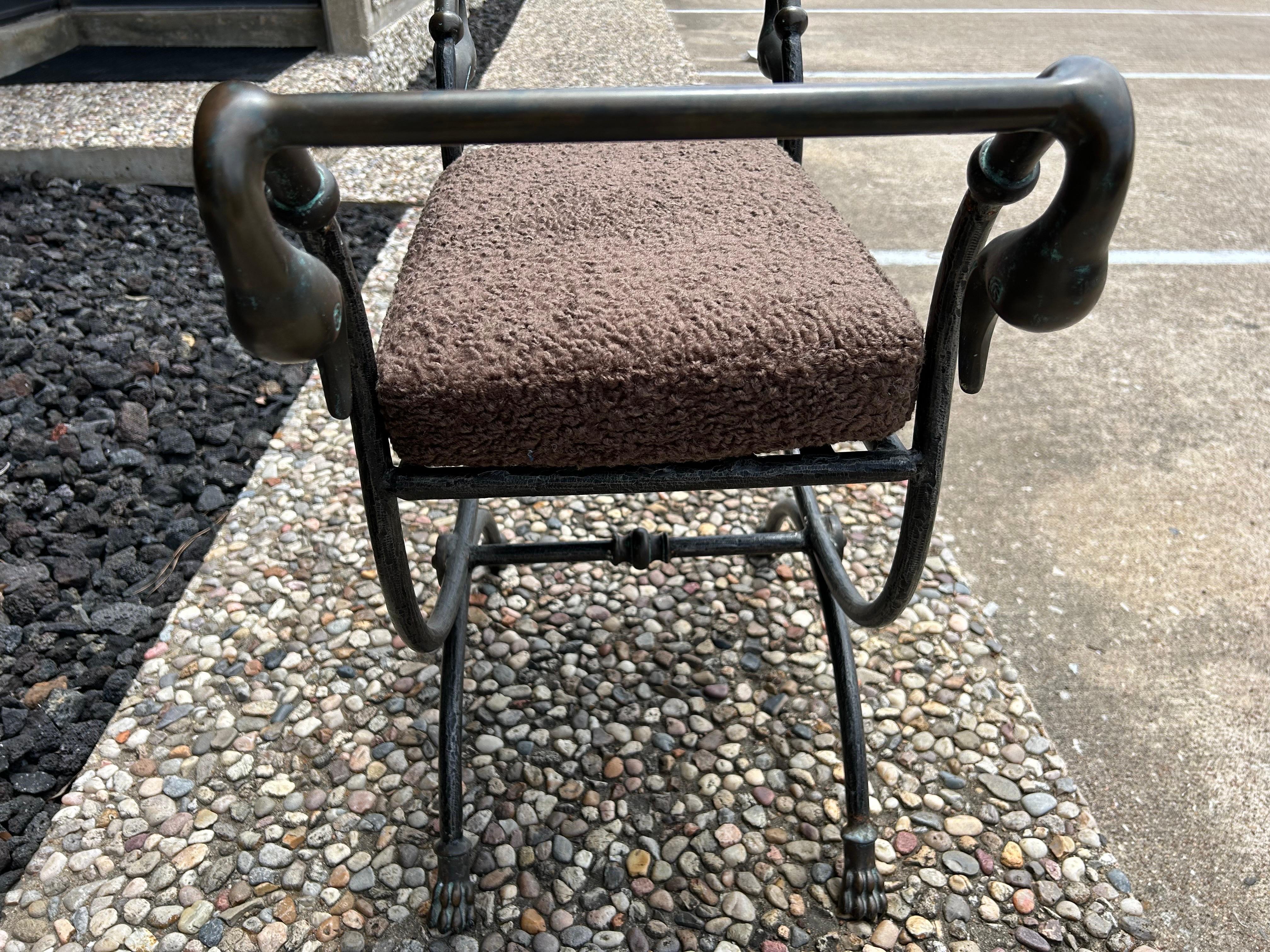 Late 20th Century Italian Modern Iron And Bronze Bench For Sale