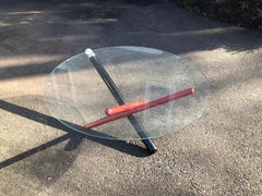 Italian Modern Jacks Base Round Glass Coffee Table