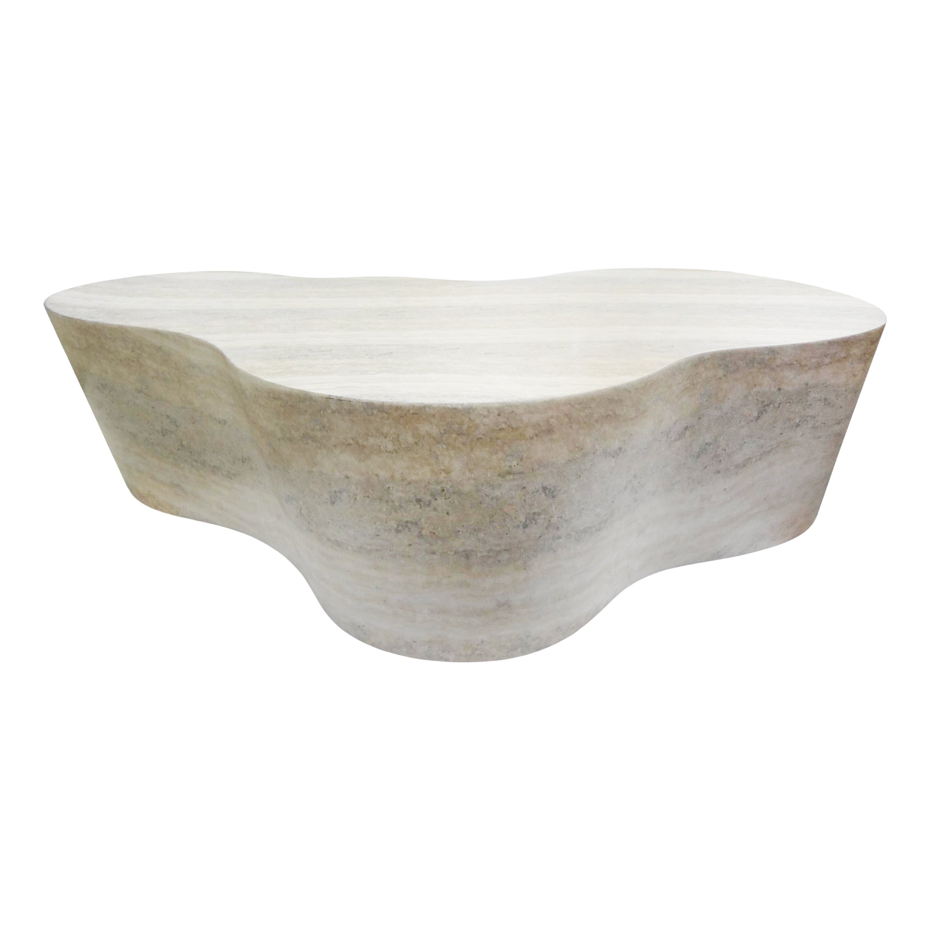 Italian Modern Karl Springer Style Travertine Biomorphic Coffee Table