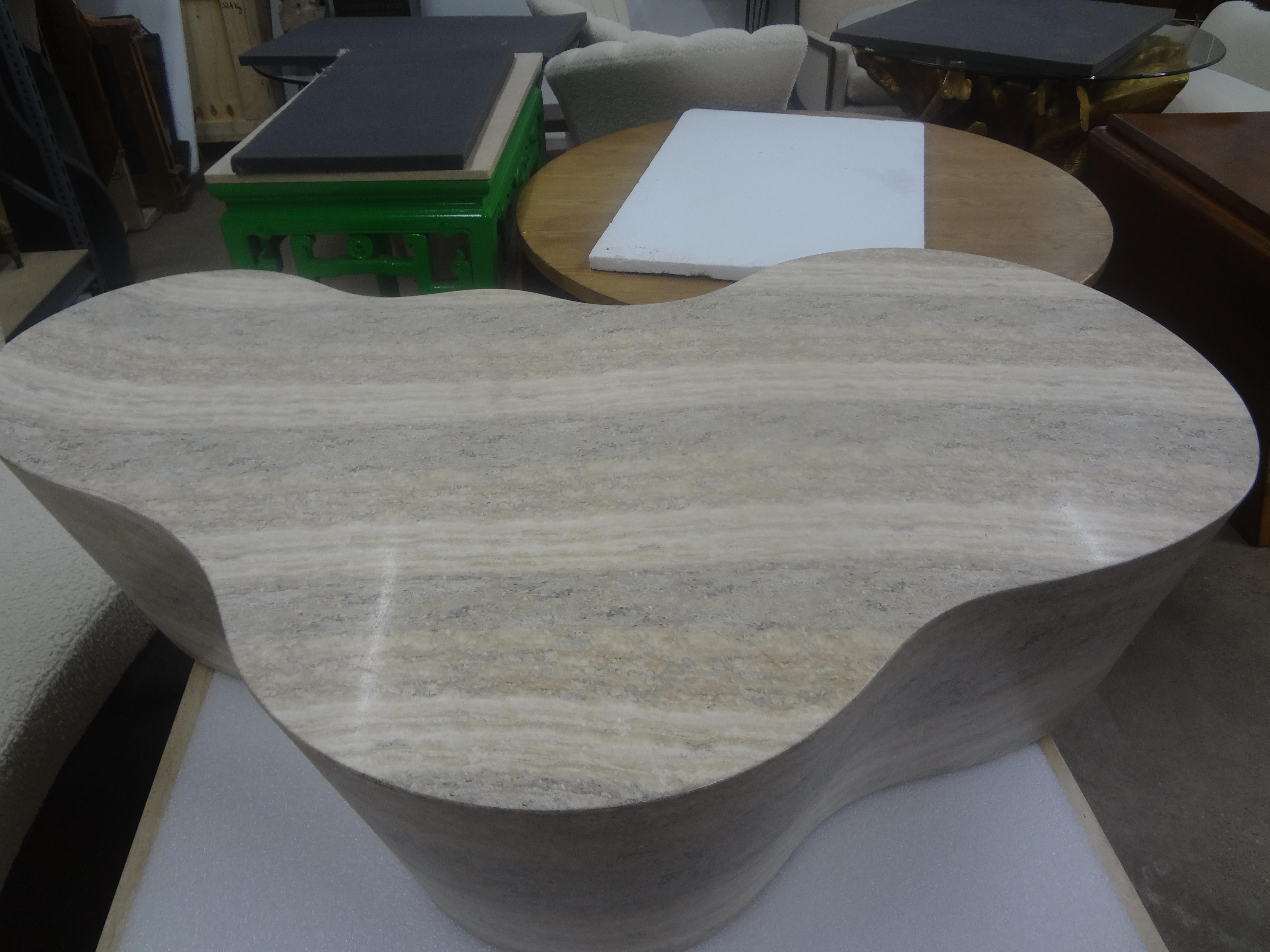 Italian Modern Karl Springer Style Travertine Biomorphic Coffee Table In Good Condition For Sale In Houston, TX