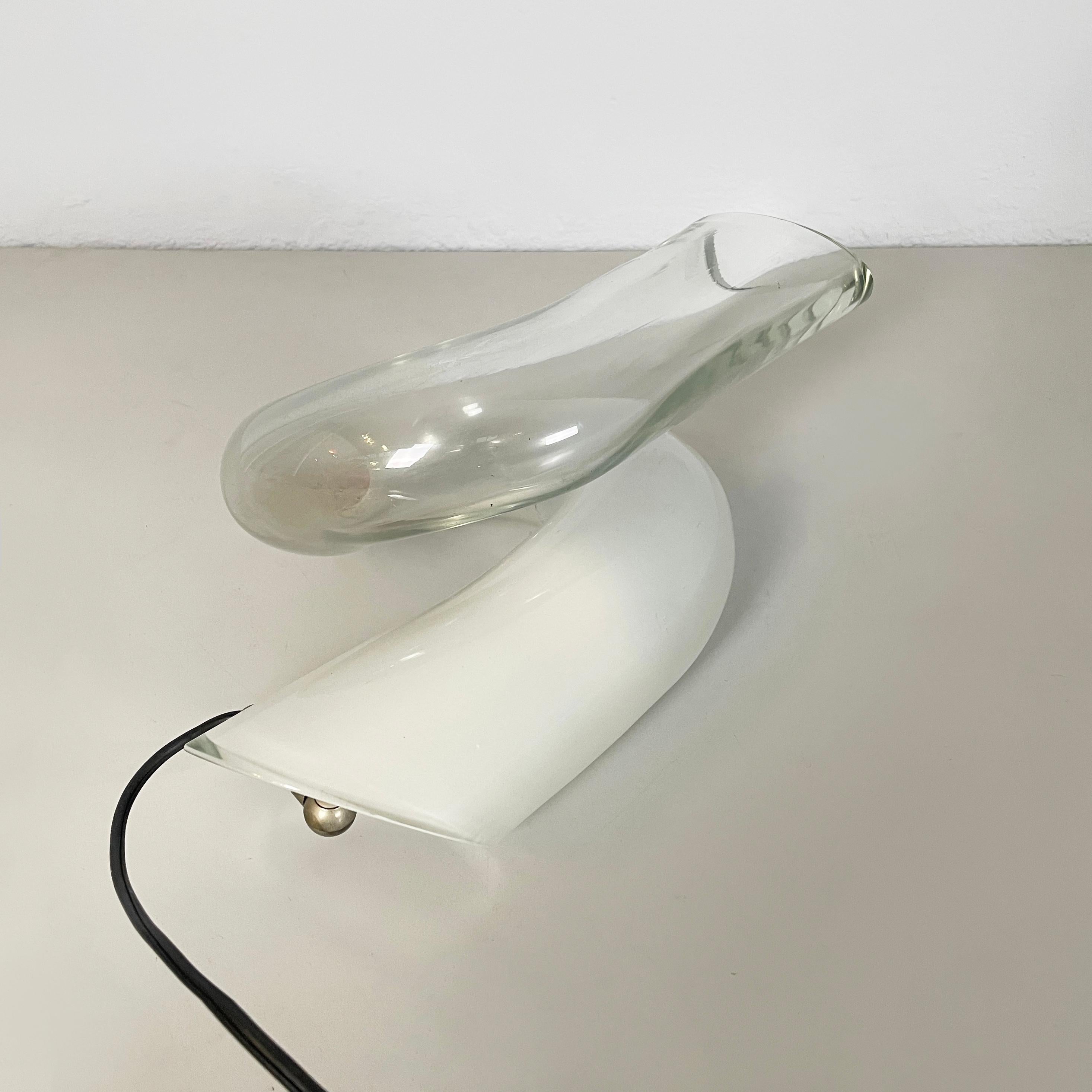 Glass Italian modern Knotted table lamp in opaline and transparent glass, 1980s For Sale