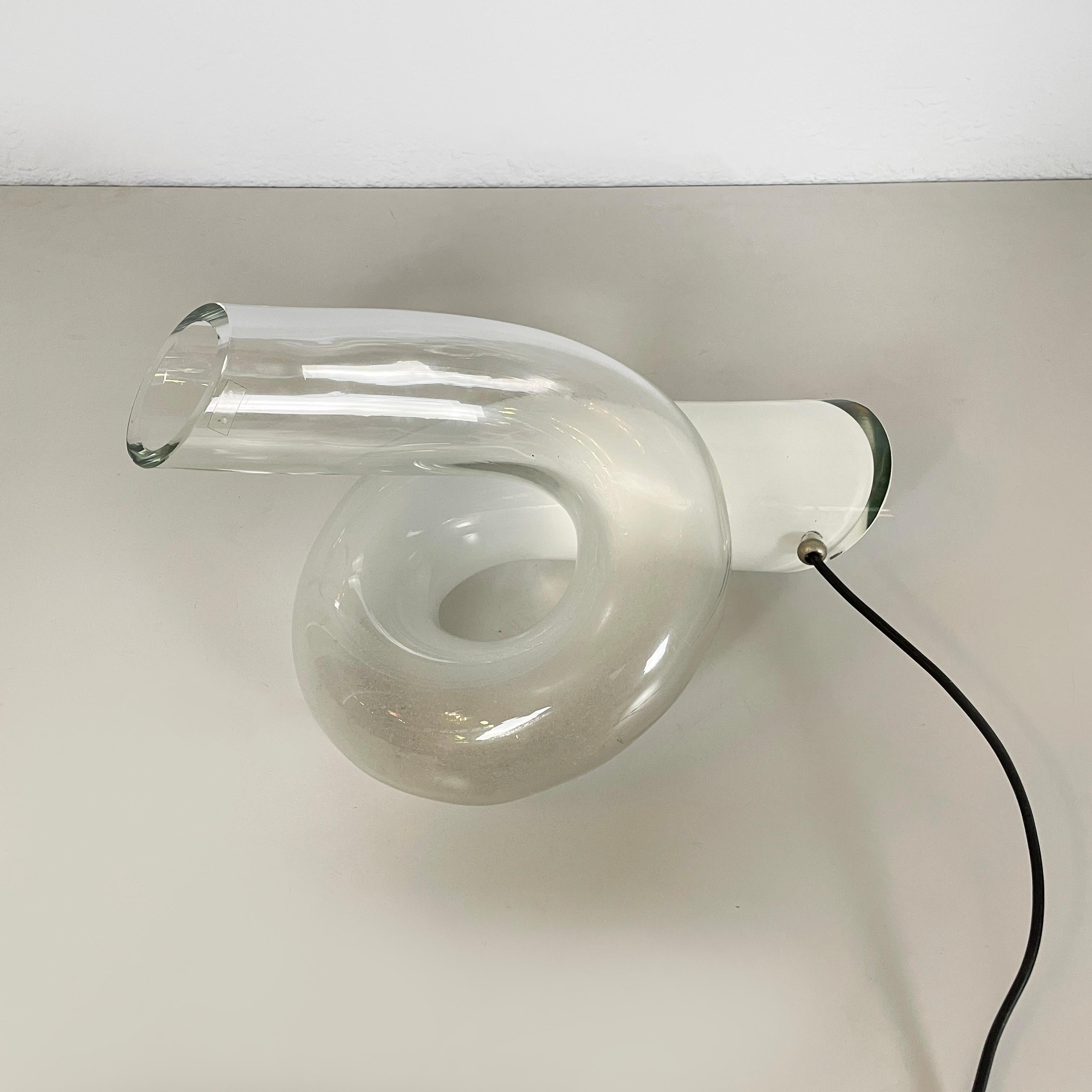 Italian modern Knotted table lamp in opaline and transparent glass, 1980s For Sale 1