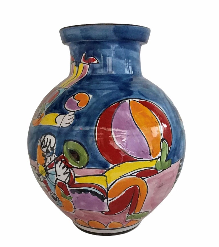 Italian Modern La Musa Colorful Ceramic Floor Vase Carnevale