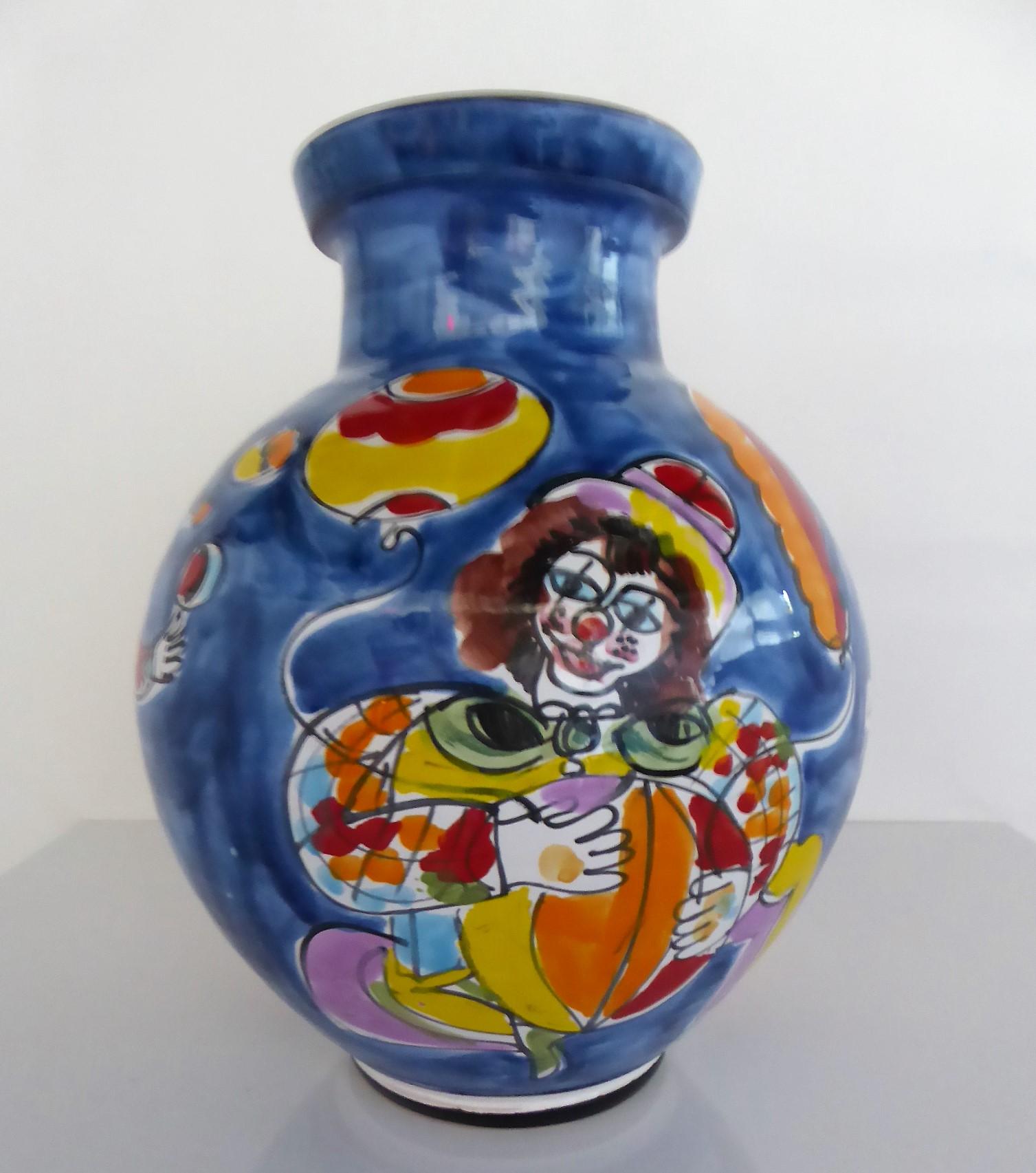 Mid-Century Modern Italian Modern La Musa Colorful Ceramic Floor Vase Carnevale Sicily, 1970s