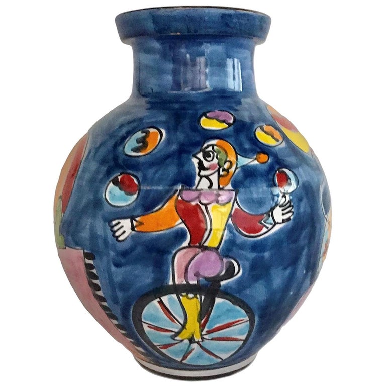 Italian Modern La Musa Colorful Ceramic Floor Vase Carnevale 