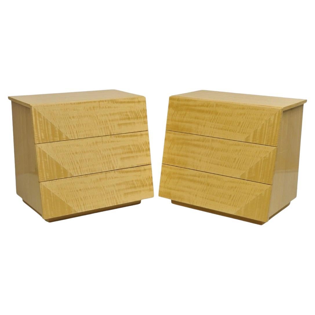 Italian Modern Lacquered Blonde Wood Nightstands by Giorgio Collection - a Pair