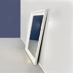 Italian Modern Large Rectangular Mirror with White Wooden Frame, 1990s