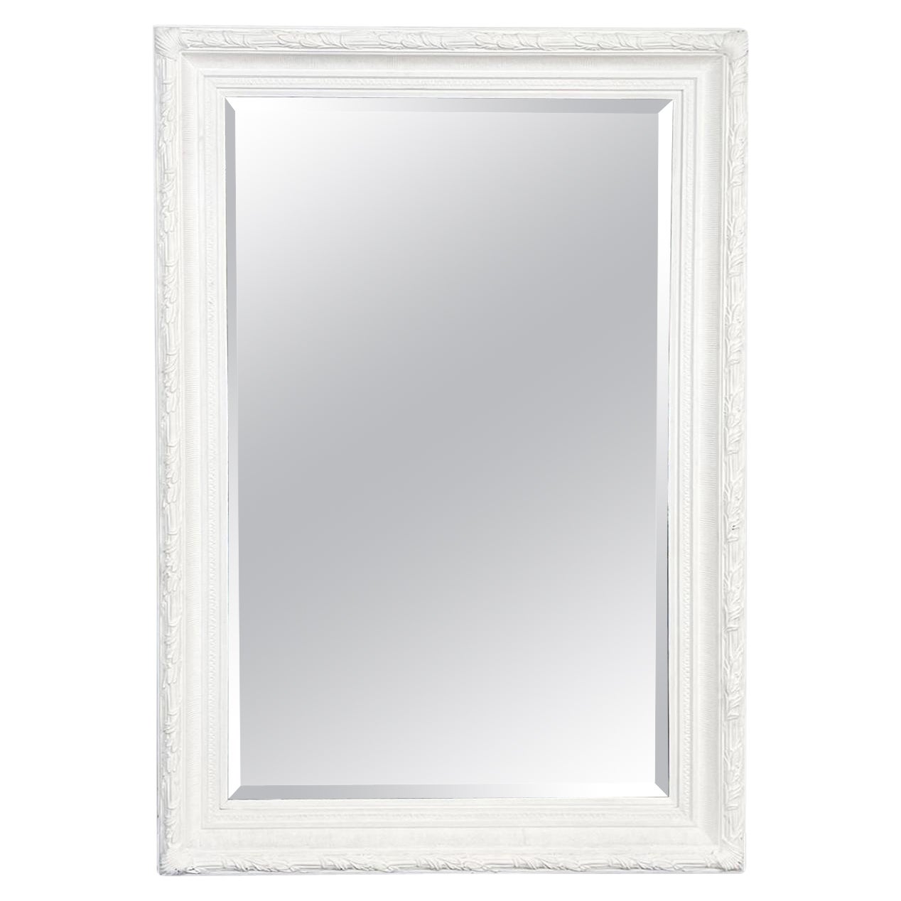 Italian Modern Large Rectangular Mirror with White Wooden Frame, 1990s