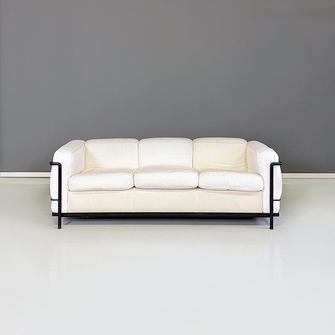 Italian modern two Lc2 white fabric and black metal sofas by Le Corbusier, Jeanneret and Perriand for Cassina, 1980s
Pair of two and three seater Lc2 sofas, with black tubular structure with satin finish and fully removable cover in white cotton