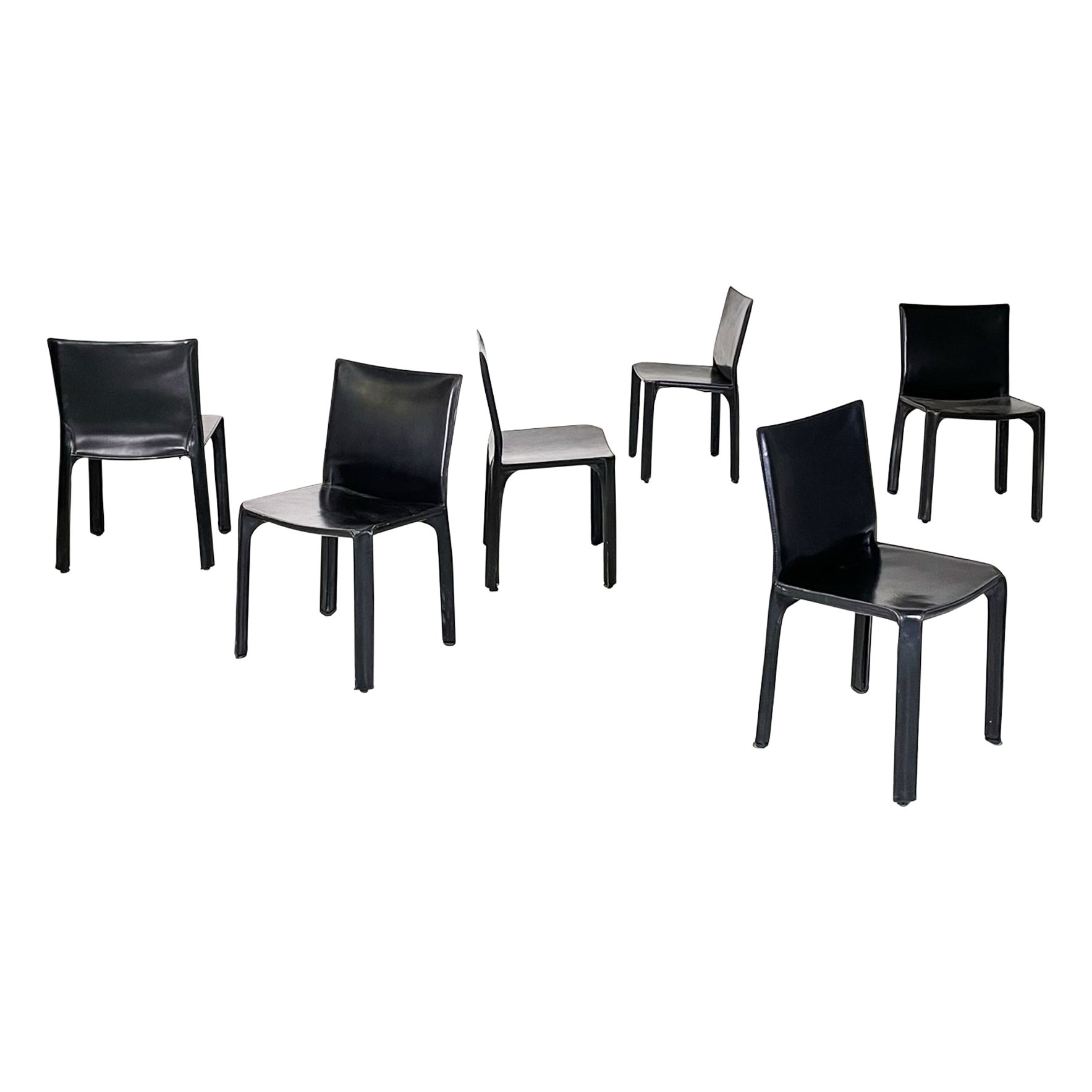 Moderne italienische Lederstühle mod CAB 414 von Mario Bellini für Cassina, 1980er Jahre
