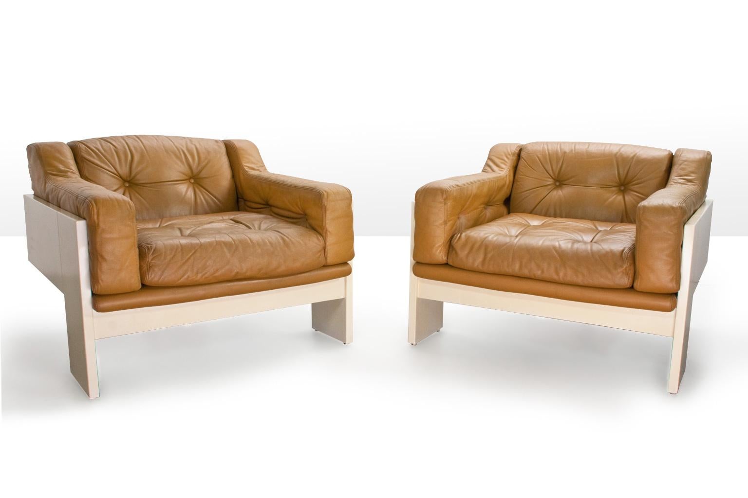 Mid-Century Modern Italian Modern Leather Lounge Chairs by Claudio Salocchi for Sormani, Italy