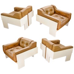 Italian Modern Leather Lounge Chairs by Claudio Salocchi for Sormani, Italy