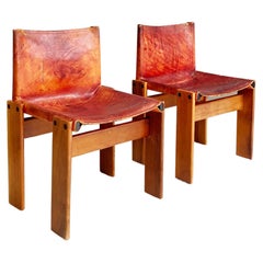 Italian modern leather Monk Chairs by Afra and Tobia Scarpa for Molteni, 1970s