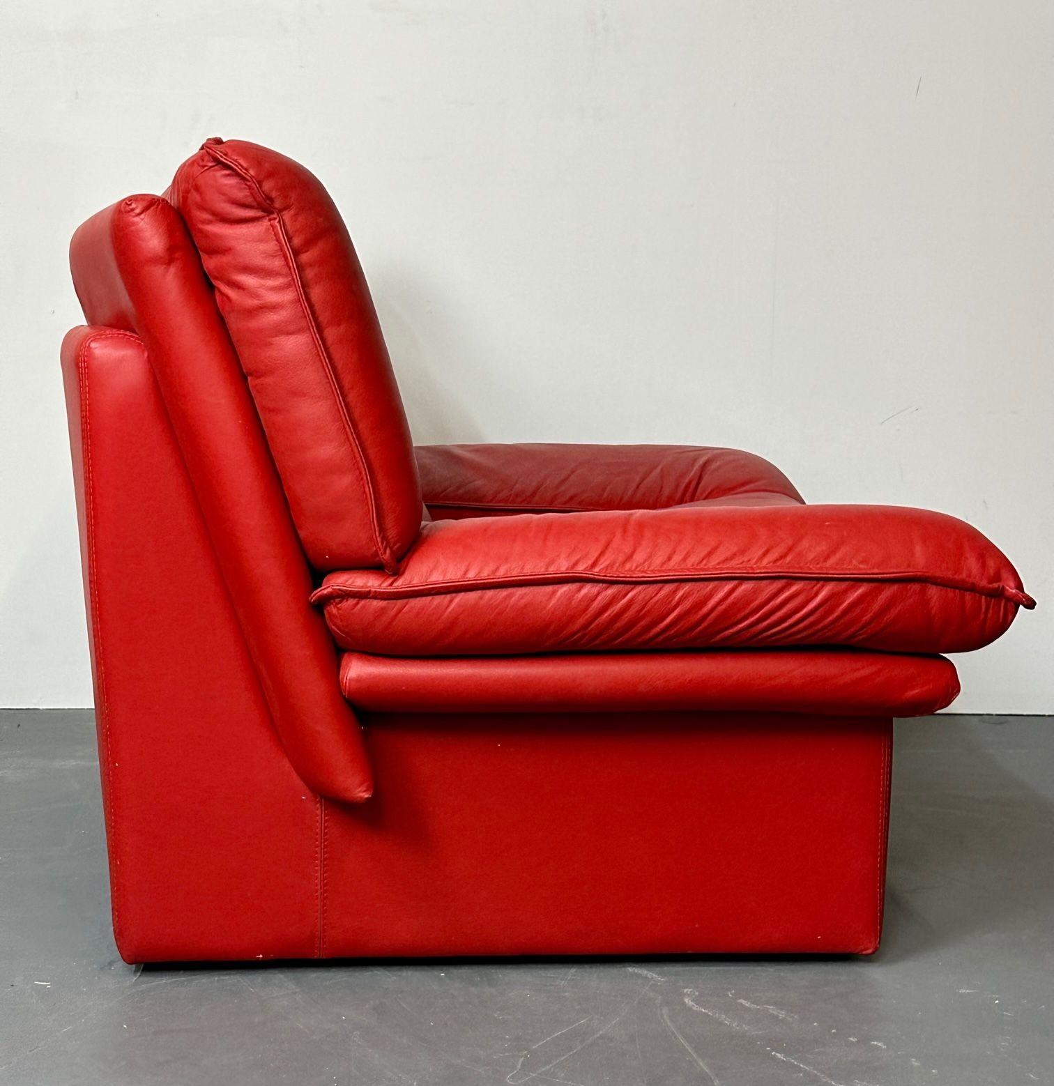 Italian Modern Leather Pair of Arm, Lounge Chairs, Bitonto, Red Leather 6