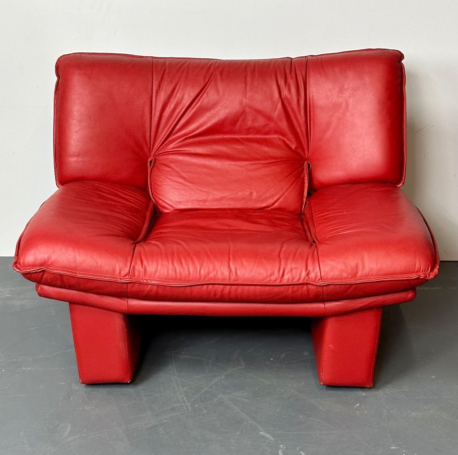 Italian Modern Leather Pair of Arm, Lounge Chairs, Bitonto, Red Leather 12