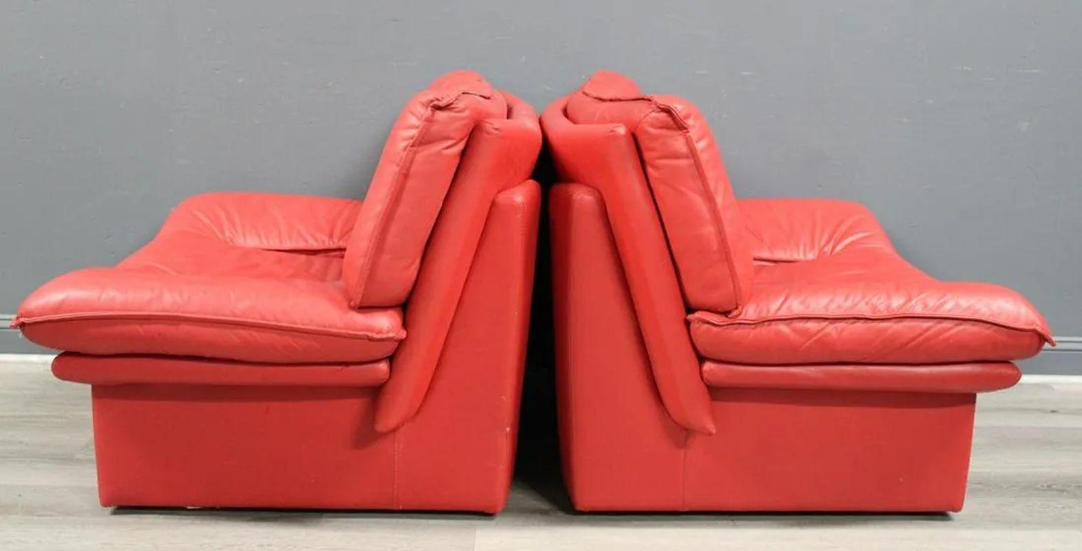 Italian Modern Leather Pair of Arm, Lounge Chairs, Bitonto, Red Leather 14