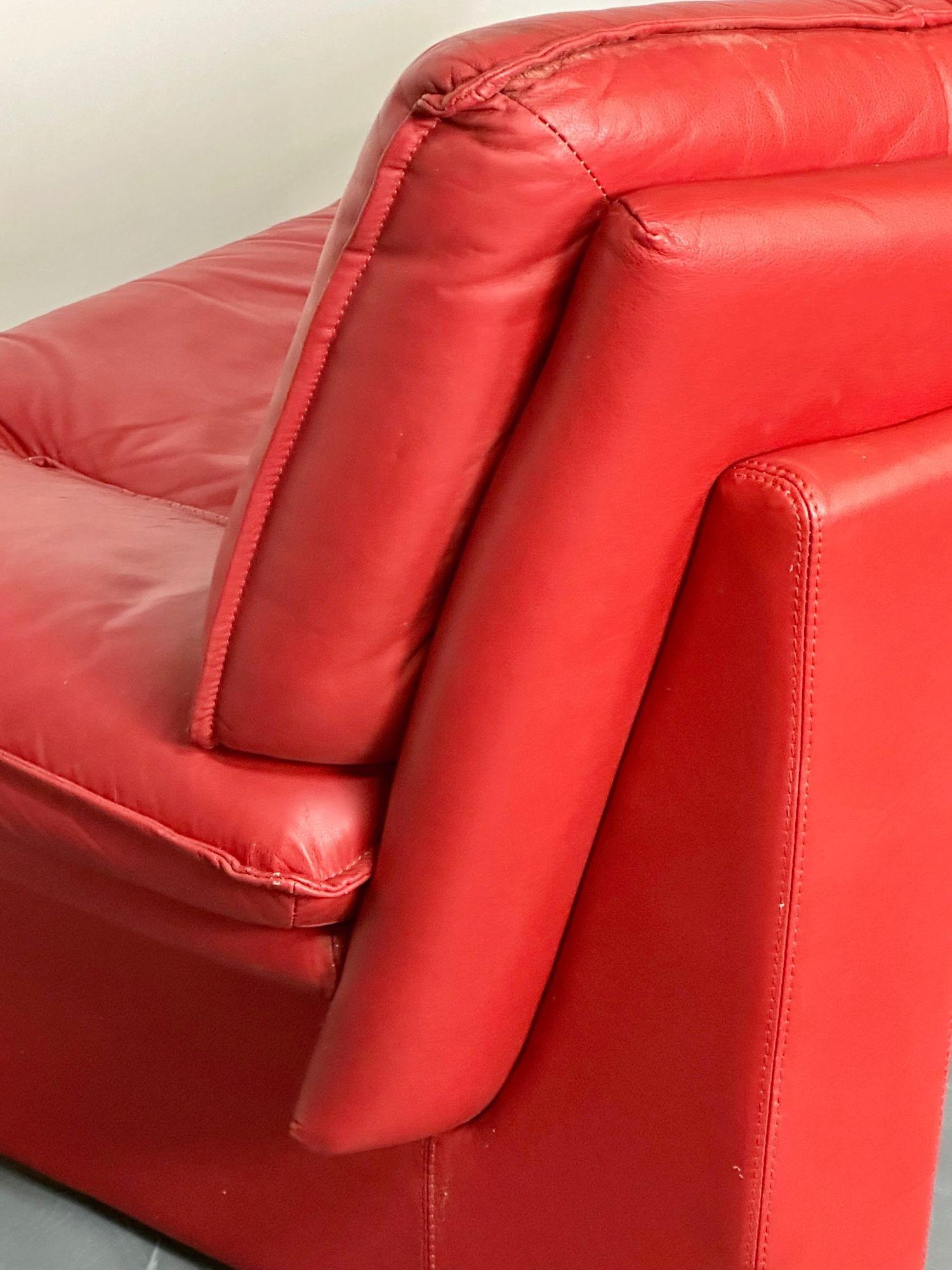 Italian Modern Leather Pair of Arm, Lounge Chairs, Bitonto, Red Leather 3
