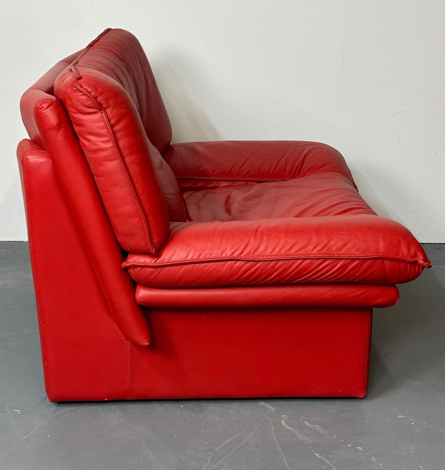 Italian Modern Leather Pair of Arm, Lounge Chairs, Bitonto, Red Leather 5