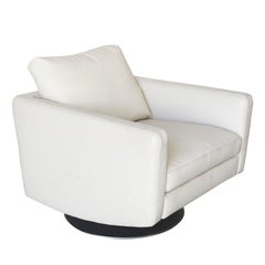 Italian Modern Leather Swivel Lounge Chair w/ Steel Base by Natuzzi, Pair